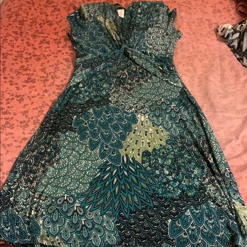 Elegant Teal Patterned Women's Dress